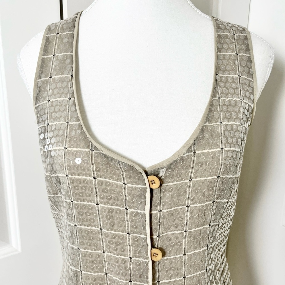 Giorgio Armani Beige Sequin Grid Tank Top - Picture 4 of 12